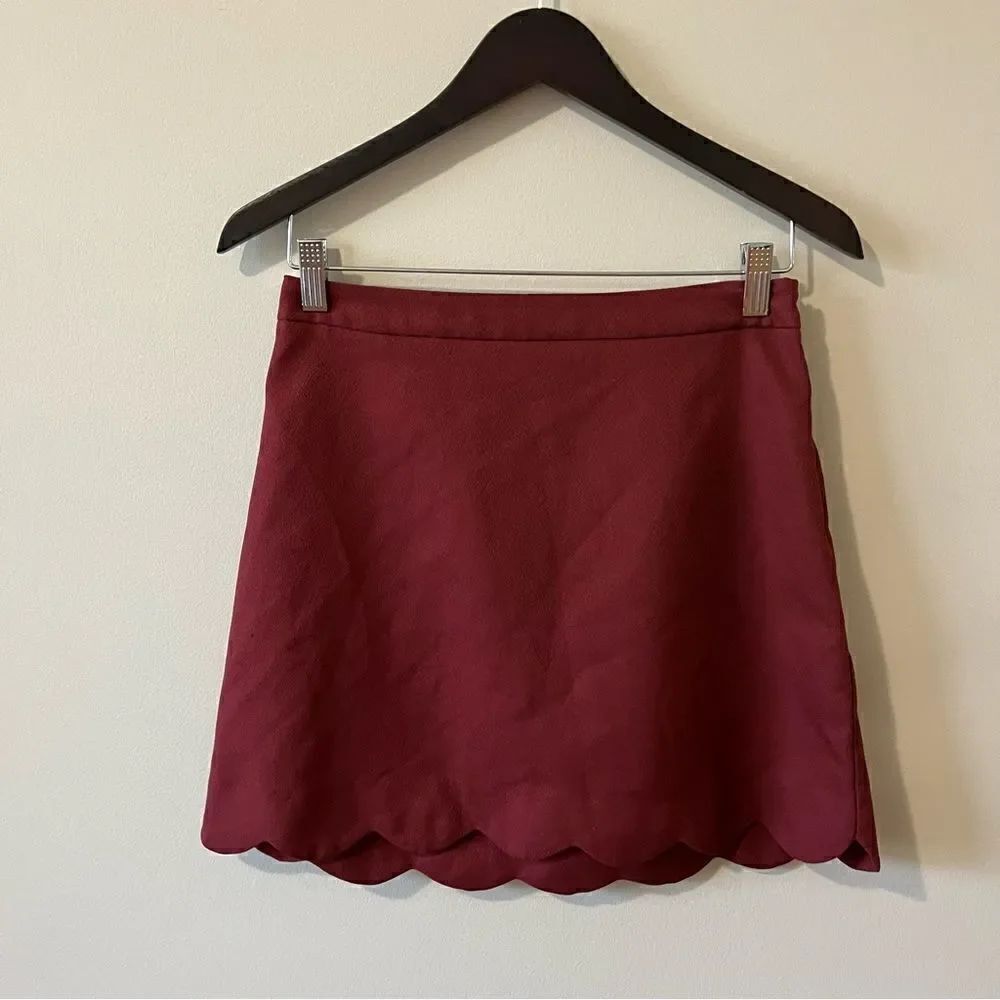 LUSH scalloped hem skirt Medium Mini Red Wine
